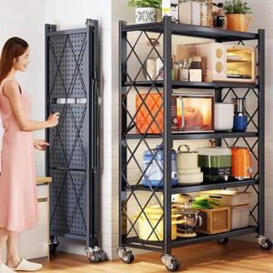5 tier Foldable Kitchen Rack with wheels 