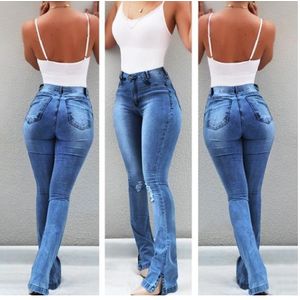 Womens Jeans Fashion Ripped Blue Y2K Flare For Girls Female 2021