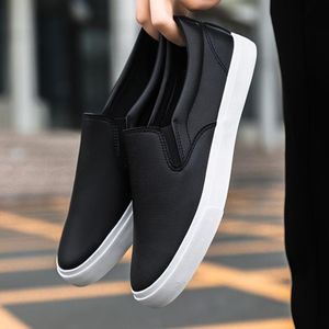 Men's Premium Leather Slip-On Loafers - Midnight Black - Official Smart Casual Shoes - Contrast White Sole - Size 40-45