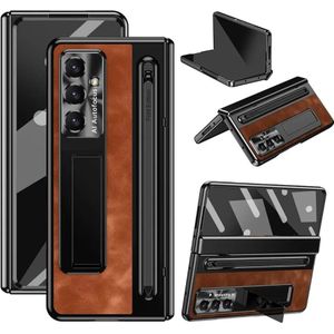 Org Galaxy Z Fold 7 Case with S-Pen Holder & Capacitance Pen, Built in Kickstand and Screen & Hinge Protection, Soft Touch Shockproof Hard Full Body - Brown