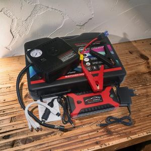 Heavy Duty Compact Design High Durability 12V 99800mAh 2-in-1 Multi-Functional High Power Car Emergency Jump Starter Kit with Tire Inflator Air Compressor