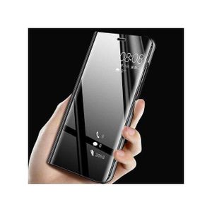 Samsung Galaxy A24 5G Phone Case, Luxury Mirror Design Clear View Smart Window Stand Screen Display Case Full Protective PU Leather Flip Phone Cover for Samsung Galaxy A24 5G – Black
