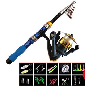 Telescopic Lure Fishing Rod Set, Short Rod + 200mm Reel + 20 Accessories - 1m