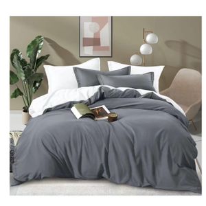 High Quality Cotton Grey Double Sided Duvet Cover Set-6x7