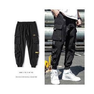 Black Cargo Pants Men Hip Hop Harem Pants Men Baggy Pants Male Trousers  Pockets Ribbon Youth Streetwear Pantalon Cargo Homme