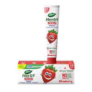 Dabur   Herb'l Kids Toothpaste for 2-6 Years (Strawberry Flavour) - 80g  + free Kids Toothbrush 