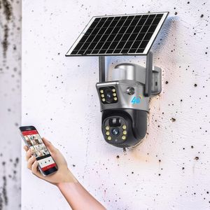 Easy Set Up Flashing Alarm Warning Lights Motion Detection Stand Alone V380 Pro App 12MP 4G PTZ Rotating Dual Lens Full-Color 24/7 Colored Night Vision Outdoor Security Solar Camera