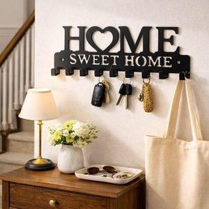 Home Sweet Home Metal Key Holder with 10 Hooks Hanger Wall Decoration Wall Mount Key Organizer for Entryway, Front Door, Kitchen, Hallway,  Office, Garage, Home Decoration