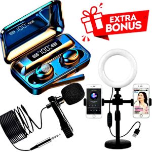 TWS F9-5C Bluetooth Wireless Earbuds // Adjustable Ring Light // Lapel Microphone