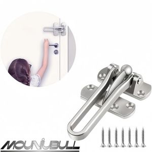 Mouniubull Heavy Duty Swing Bar Door Lock - Solid Zinc Alloy Security Door Latch Guard for Home, Hotel, Apartment & Bedroom Inside Doors, Child & Pet Safety Lock with Screws (Silver Brushed)