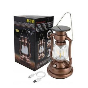 Retro Solar Latern Camping Light Rechargeable Solar Hand Crank DC Charging Hanging Lamp