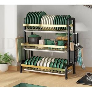 3-Tier Luxury Gold & Black Dish Rack