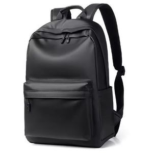 Men's black leather backpack, school bag for teenagers, fits a 15.6-inch laptop
