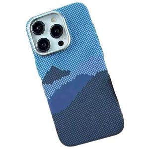 Luxury Tribal Series Carbon Fiber Protective Case for Apple iPhone 15 featuring Blue Pixel Mountain Design Design with Slim Lightweight and Shockproof Build, MagSafe Compatible