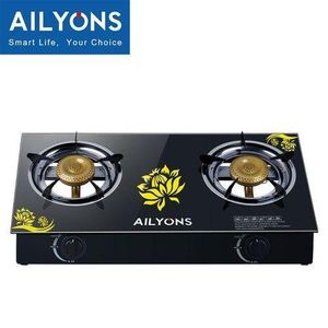 AILYONS GS014-5, 2 Burner Glass Top Gas Cooker & Infrared Double Burner,