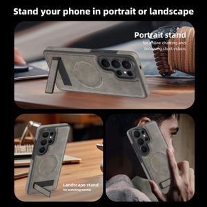 Samsung Galaxy S25 Ultra case with stand luxury business Genuine leather MagSafe kickstand case