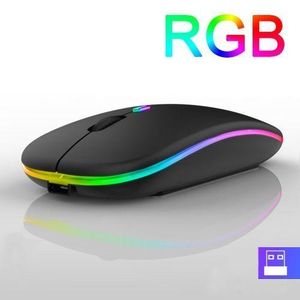 Black Rechargeable Wireless Mouse - Bluetooth & 2.4GHz, RGB LED, Ergonomic Design