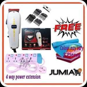 Inextention Geemy Professional KINYOZI  SHAVING MACHINE //  + 4 way power extension + 4 pieces of face towel  //  ELECTRIC HAIR TRIMMER BARBERING MACHINE - KINYOZI //