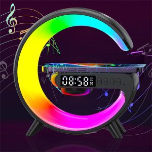 Portable Bluetooth Speaker, Wireless Charging, RGB Light, Alarm Clock, Clock