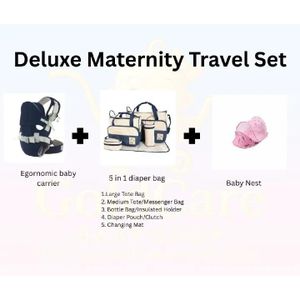Deluxe 7-Piece Maternity & Newborn Travel Bundle – Includes Ergonomic Baby Carrier, 5-in-1 Multi-Function Diaper Bag Set, and Portable Folding Baby Nest