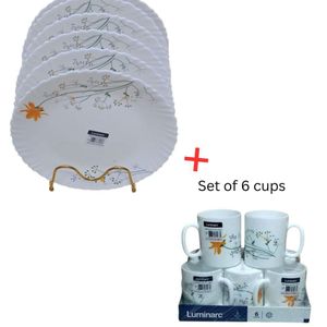 Luminarc Set of 6 Ziva Peach Plates + Set of 6 Ziva Peach Cups for Home or Restaurant Use