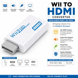 WII TO HDMI converter Adapter - Audio Port supported HD 1080P - White