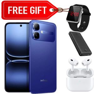 Infinix smart 20, 6.67", Up to 8GB RAM + 128GB (Dual SIM), 5200 mAh, 4G - Black (1YR WRTY) Blue + Led Watch, Earpods &  Power bank