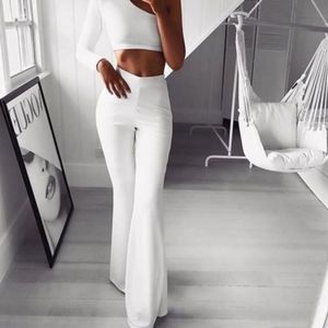 Womens Plus Size High Waist Wide Leg Maxi Long Pants Solid Color