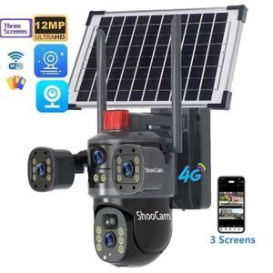 Solar Light Built In Rechargeable Battery Auto Human Tracking Stand Alone V380 PRO 12MP 4G PTZ Rotating 4 Eyes 3 Pictures Outdoor Security Surveillance Solar Camera with Ai-Based Human Motion Detection And Tracking