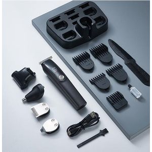 Beard Trimmer and Hair Clipper, 5-in-1 Grooming Kit, featuring a rechargeable electric clipper with stainless steel blades for pain-free facial and body hair removal.