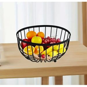 Quality Heavy Fruit Basket with Bamboo Base, Modern Wire Fruit Bowl, Kitchen Countertop Produce Organizer