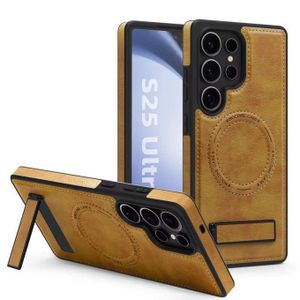 Brown Premium Leather Magnetic Case with MagSafe for Samsung Galaxy S25 Ultra - Luxury Grip, Full Protection, Wireless Charging Friendly