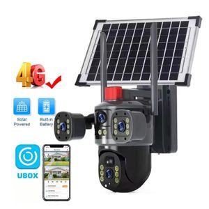 8MP 4G 3 lens solar panel powered wireless surveillance 4G simcard solar CCTV camera PTZ camera 4K outdoor security 