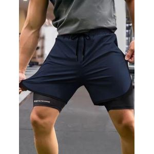 Dark Blue Men’s 2-in-1 Running Shorts with Compression Liner – Quick Dry Athletic Training & Outdoor Sports Shorts