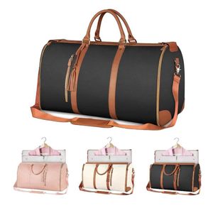 Convertible 2-in-1 PU Leather Garment Bag – Foldable Travel Duffle with Hanging Suit Sleeve – Large Carry-on Weekend Bag with Dedicated Shoe Compartment for Business, Gym & Travel