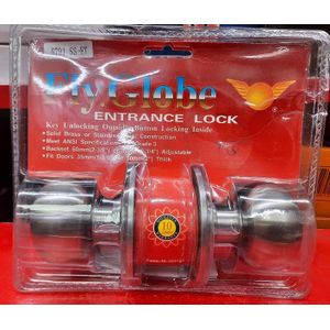 Fly Globe Knob Door Entrance Lock. Key Unlocking Outside, Button Locking Inside.-Classic Antique