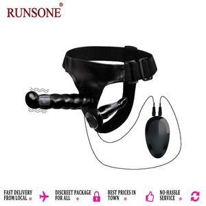 RUNSONE Strapon Vibrator Harness Dildo Anus Plugs BD-SM Strap-on Butts Plug Fetish Sex Toys for Les-bian Women Adult Couple