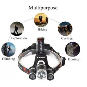 Rechargeable Headlamp With Rear Light 5000 Lumen Waterproof LED Headlight Flashlight Torch with 3T6 Lampwick for Bicycle cycling Reading Outdoor Running Camping Fishing Walking Hunting Hiking