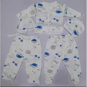 Baby Lucky star 5 Pieces Unisex New Born Receiving Set- WHITE With BLUEE PRINTS