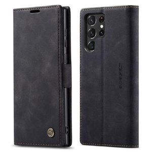 Caseme Phone Case For Wallet Retro Black Suede Leather Flip Case For Samsung Galaxy S23 Ultra