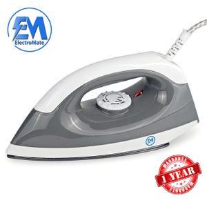 Em Electromate 1000W Dry Iron box- Plastic, 5-Gear Temperature Control, Non-Stick Soleplate GREY IR01G