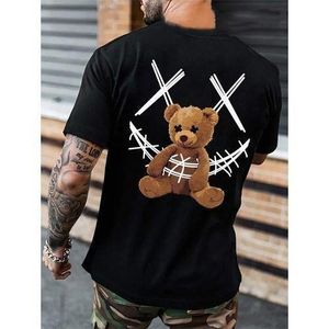 Men's Black Stylish Teddy Bear Graphic Cartoon T-Shirt