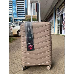 Unicross Medium 15kg Unbreakable PP Suitcase - 57cm Hard Shell Luggage - 100% Polypropylene Multi-Purpose Travel Bag with 360° Spinner Wheels - Coffee Brown