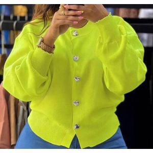Look Bright and Cheerful in This Pretty Puff Sleeve Button-Up Sweater