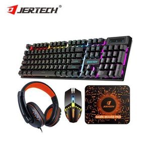 JERTECH 4 in 1 gamer set wired keyboard led rainbow backlit mouse headset mouse pad gaming keyboard compo