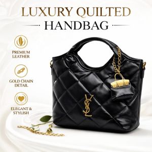 Women Black Quilted Handbag – Classic Leather Shoulder Bag with Chain Detail