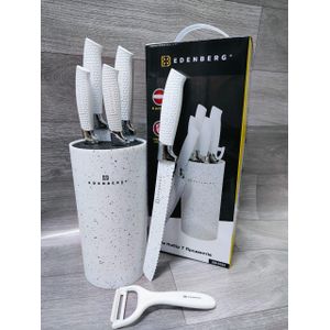 8-Piece Knife Set with Speckled Block & Peeler – White