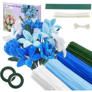 200 pcs Pipe Cleaners for Craft Pipe Cleaners for Tulip Bouquet  Fuzzy Sticks Craft Supplies for Flower DIY Craft Kit Gif Chenille Stems DIY Arts & Crafts with Tutorial Blue