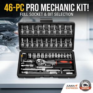 Complete 46 Piece 1/4" Drive Ratchet Socket Set – Chrome Vanadium Steel Mechanic Tool Kit for Car, Bicycle, & Home Repair - Quick-Release Two-Way Ratchet
