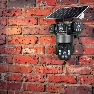 Stand Alone 20MP 4K Ultra HD Resolution 4G PTZ Rotating Triple Lens Three Screens Outdoor Security Solar Camera